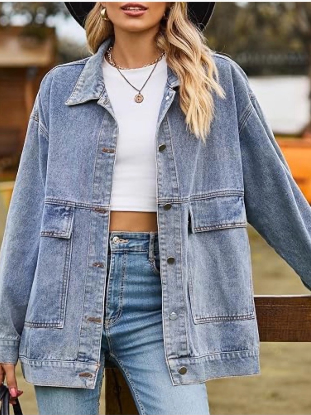 NEW Oversized Denim Vintage Jean Jacket Pockets size Small